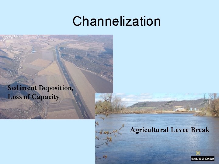 Channelization Sediment Deposition, Loss of Capacity Agricultural Levee Break 30 