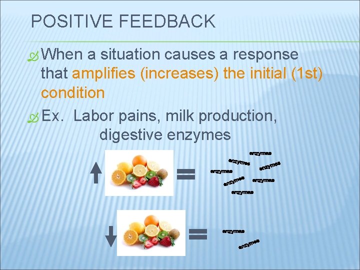 POSITIVE FEEDBACK When a situation causes a response that amplifies (increases) the initial (1