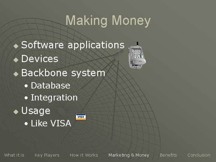 Making Money Software applications u Devices u Backbone system u • Database • Integration