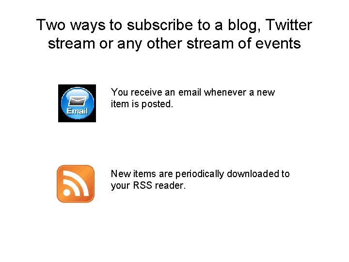 Two ways to subscribe to a blog, Twitter stream or any other stream of