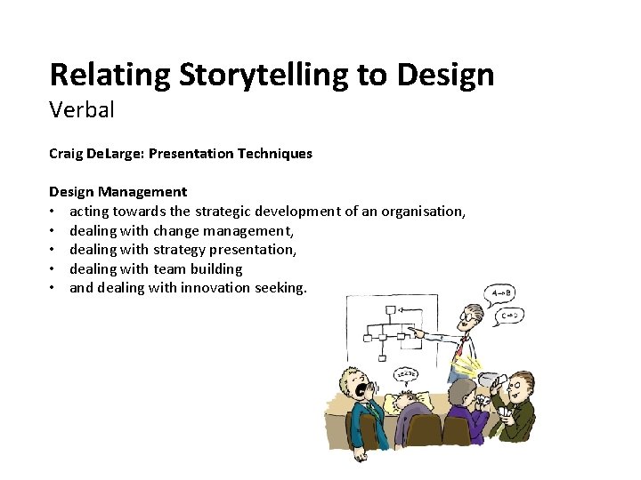 Relating Storytelling to Design Verbal Craig De. Large: Presentation Techniques Design Management • acting