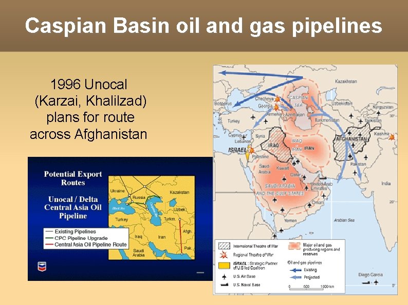 Caspian Basin oil and gas pipelines 1996 Unocal (Karzai, Khalilzad) plans for route across