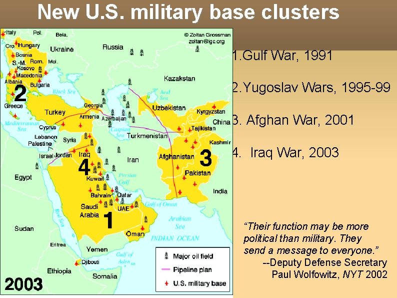 New U. S. military base clusters 1. Gulf War, 1991 2. Yugoslav Wars, 1995