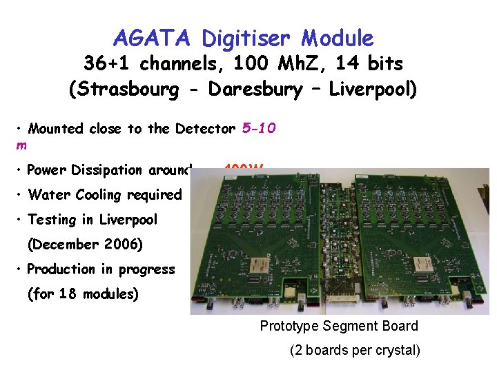 AGATA Digitiser Module 36+1 channels, 100 Mh. Z, 14 bits (Strasbourg - Daresbury –