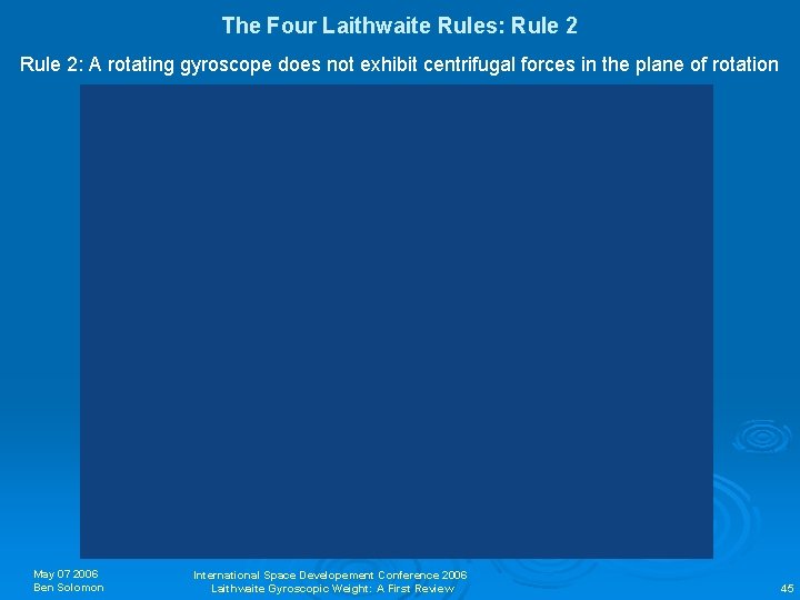 The Four Laithwaite Rules: Rule 2: A rotating gyroscope does not exhibit centrifugal forces