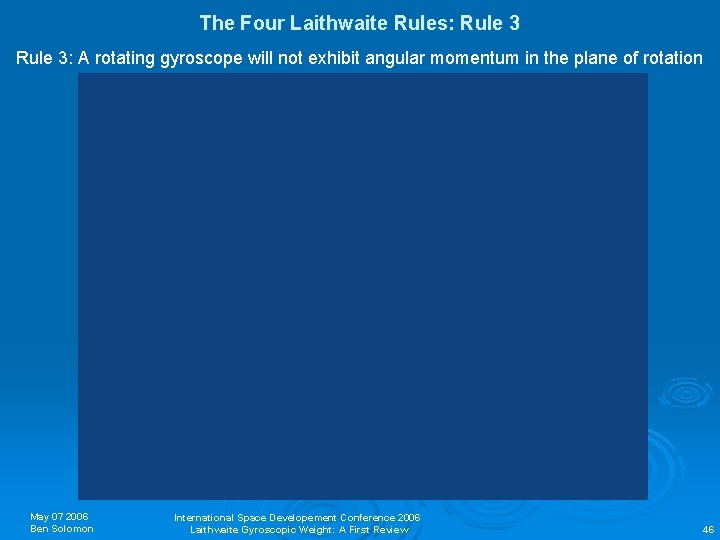 The Four Laithwaite Rules: Rule 3: A rotating gyroscope will not exhibit angular momentum