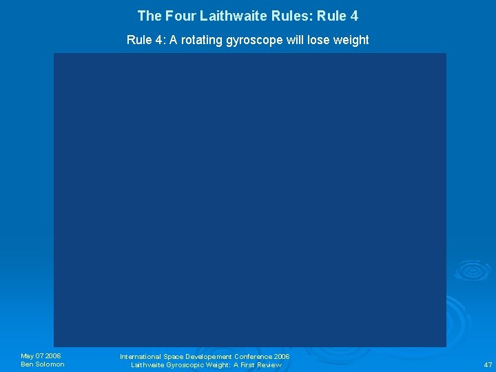 The Four Laithwaite Rules: Rule 4: A rotating gyroscope will lose weight May 07