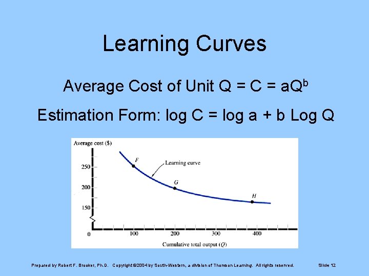 Learning Curves Average Cost of Unit Q = C = a. Qb Estimation Form: