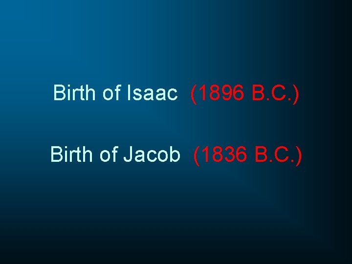 Birth of Isaac (1896 B. C. ) Birth of Jacob (1836 B. C. )