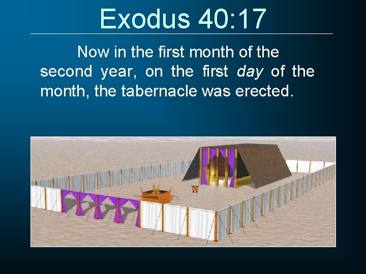 Exodus 40: 17 Now in the first month of the second year, on the