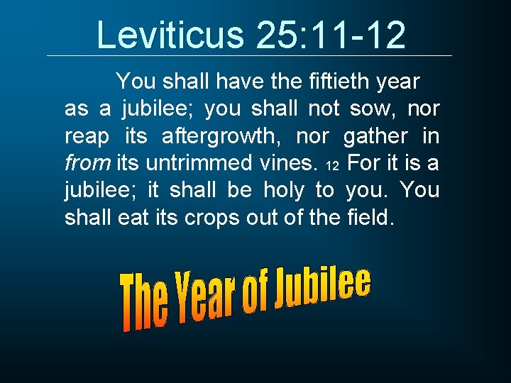 Leviticus 25: 11 -12 You shall have the fiftieth year as a jubilee; you
