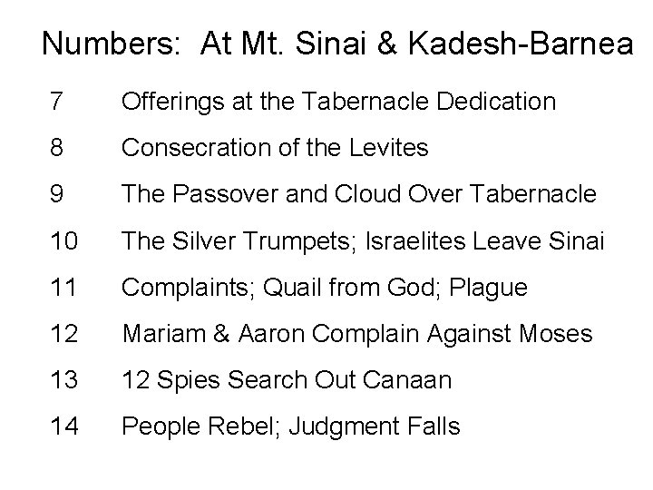 Numbers: At Mt. Sinai & Kadesh-Barnea 7 Offerings at the Tabernacle Dedication 8 Consecration