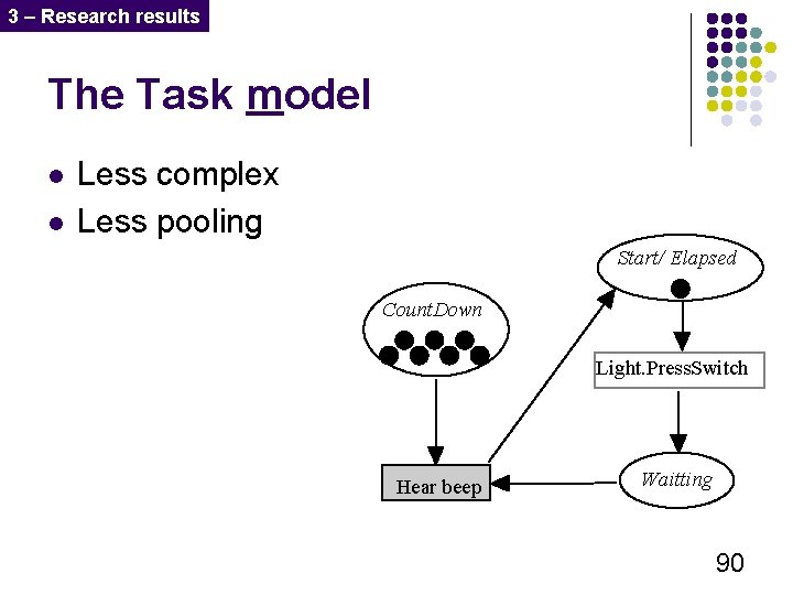 3 – Research results The Task model l l Less complex Less pooling Start/