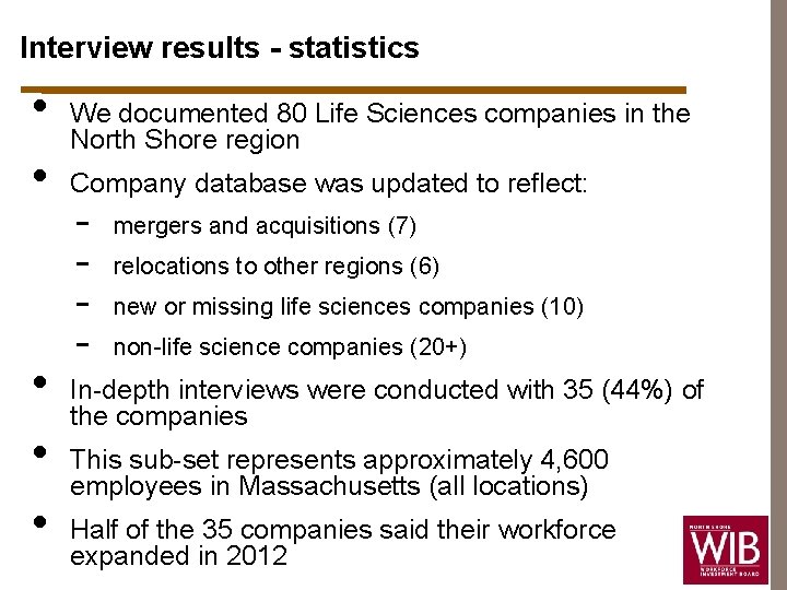 Interview results - statistics • • • We documented 80 Life Sciences companies in