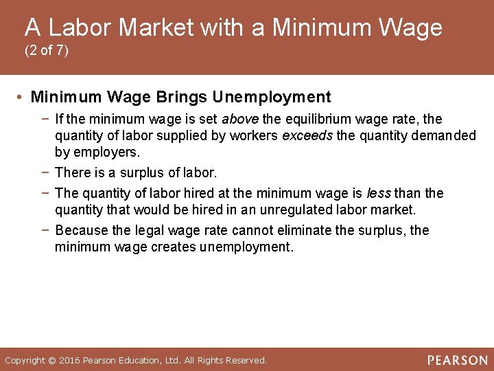 A Labor Market with a Minimum Wage (2 of 7) • Minimum Wage Brings