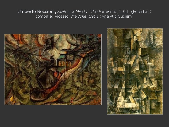 Umberto Boccioni, States of Mind I: The Farewells, 1911 (Futurism) compare: Picasso, Ma Jolie,