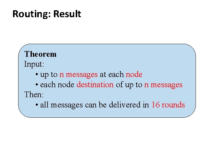 Routing: Result Theorem Input: • up to n messages at each node • each