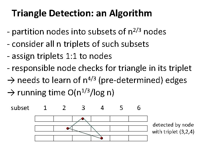 Triangle Detection: an Algorithm - partition nodes into subsets of n 2/3 nodes -