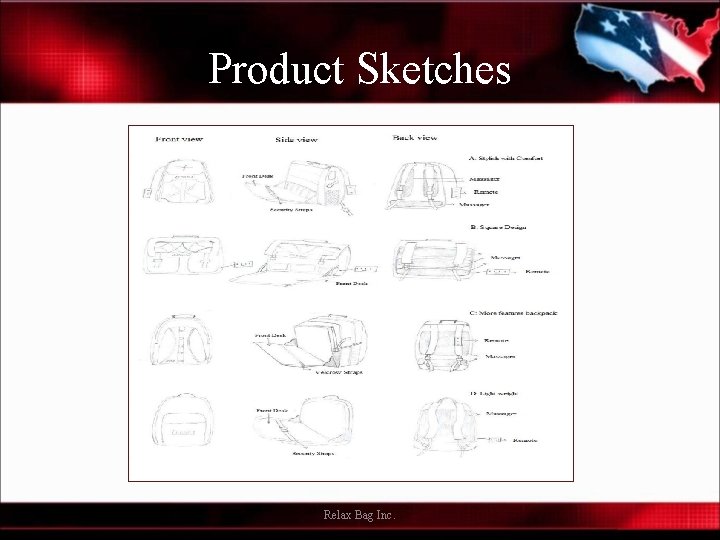 Product Sketches Relax Bag Inc. 