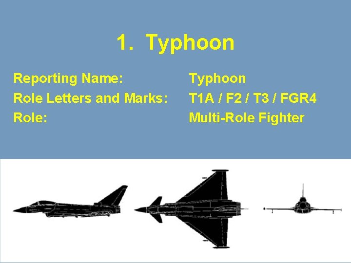 1. Typhoon Reporting Name: Role Letters and Marks: Role: Typhoon T 1 A /