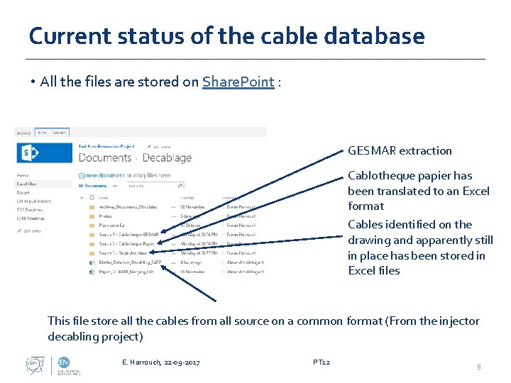 Current status of the cable database • All the files are stored on Share.