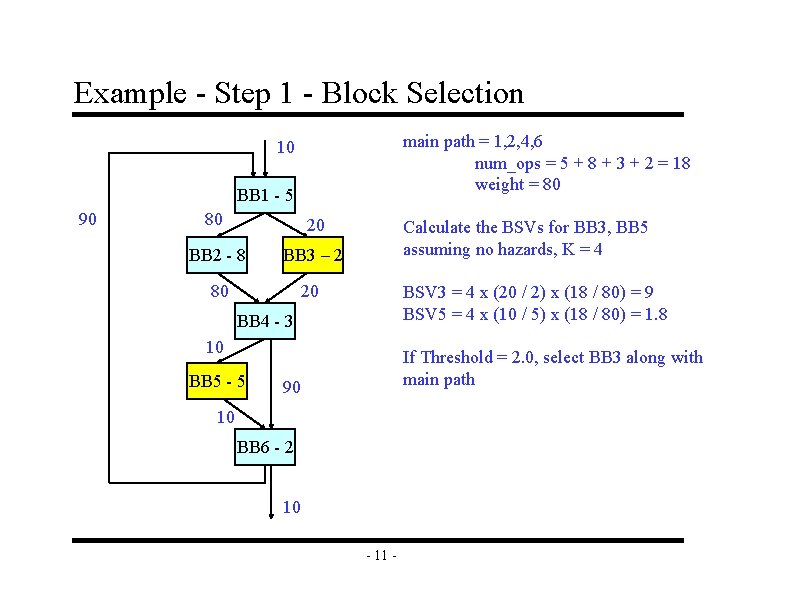 Example - Step 1 - Block Selection main path = 1, 2, 4, 6