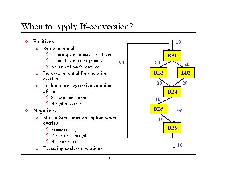 When to Apply If-conversion? v Positives 10 » Remove branch Ÿ No disruption to