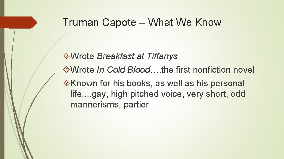 Truman Capote – What We Know Wrote Breakfast at Tiffanys Wrote In Cold Blood….