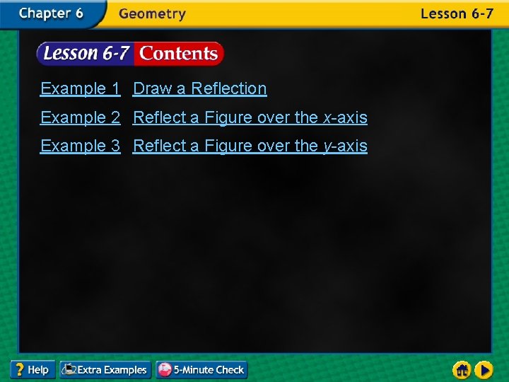 Example 1 Draw a Reflection Example 2 Reflect a Figure over the x-axis Example