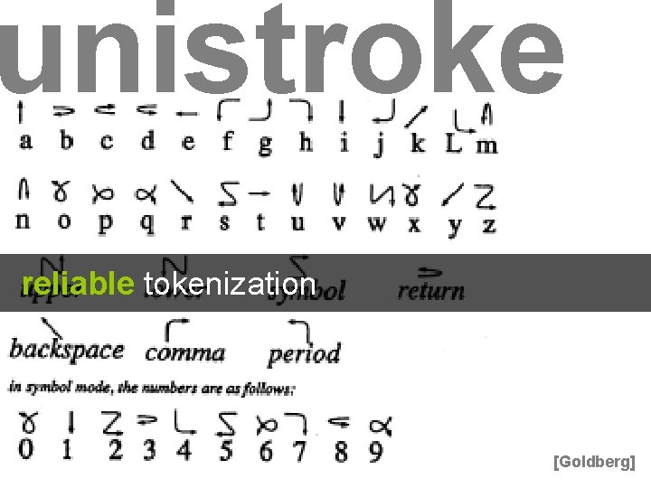 unistroke reliable tokenization [Goldberg] 