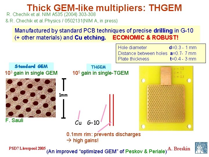 Thick GEM-like multipliers: THGEM R. Chechik et al. NIM A 535 (2004) 303 -308