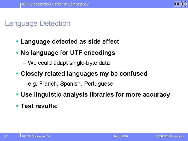 IBM Globalization Center of Competency Language Detection § Language detected as side effect §