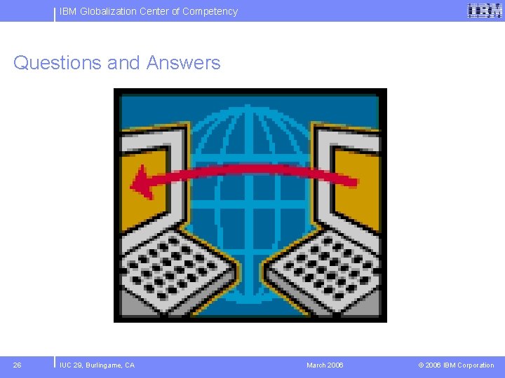 IBM Globalization Center of Competency Questions and Answers 26 IUC 29, Burlingame, CA March