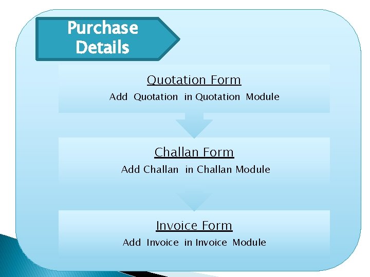 Purchase Details Quotation Form Add Quotation in Quotation Module Challan Form Add Challan in