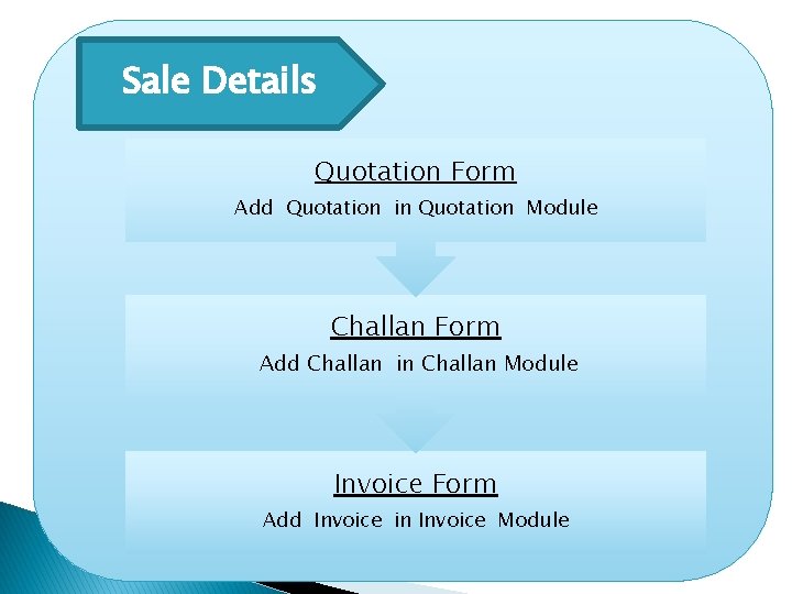 Sale Details Quotation Form Add Quotation in Quotation Module Challan Form Add Challan in