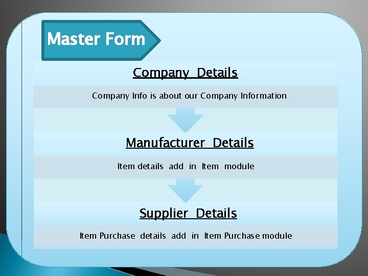 Master Form Company Details Company Info is about our Company Information Manufacturer Details Item