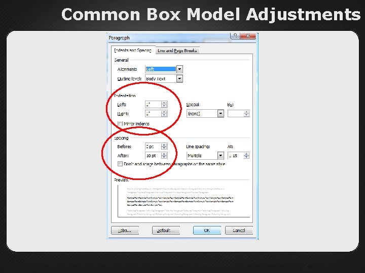 Common Box Model Adjustments 