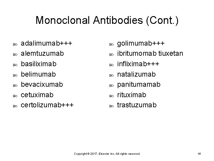 Monoclonal Antibodies (Cont. ) adalimumab+++ alemtuzumab basiliximab belimumab bevacixumab cetuximab certolizumab+++ golimumab+++ ibritumomab tiuxetan