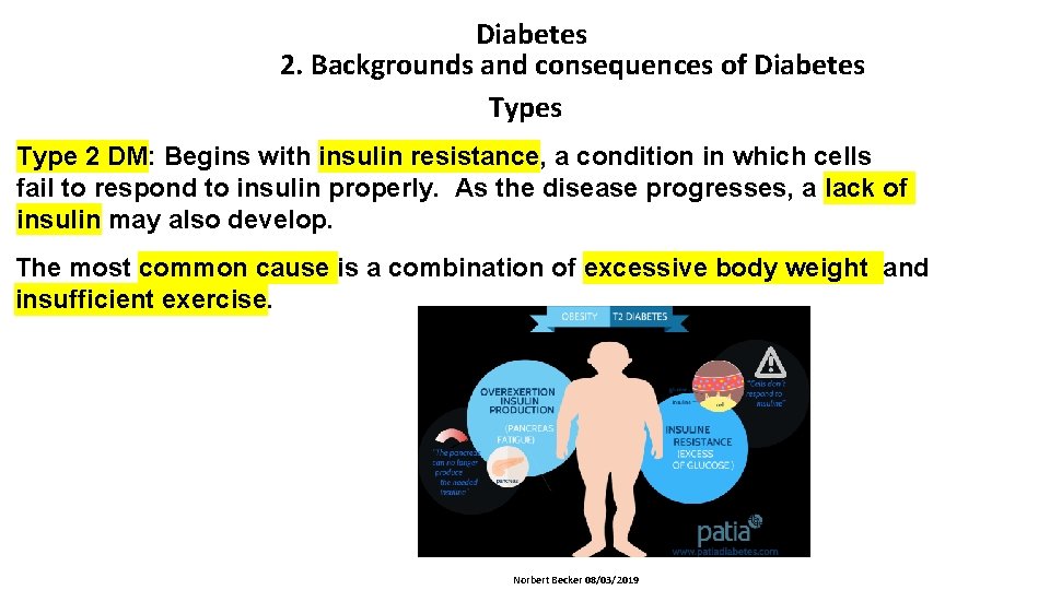 Diabetes 2. Backgrounds and consequences of Diabetes Type 2 DM: Begins with insulin resistance,