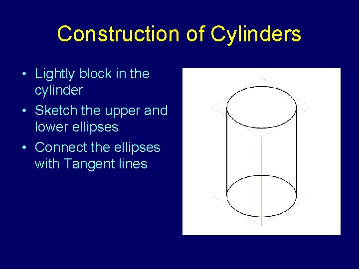 Construction of Cylinders • Lightly block in the cylinder • Sketch the upper and