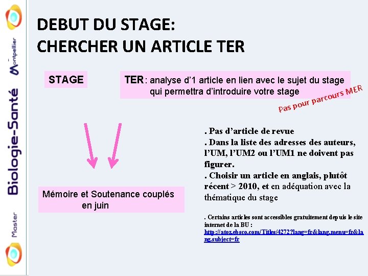 DEBUT DU STAGE: CHER UN ARTICLE TER STAGE TER: analyse d’ 1 article en