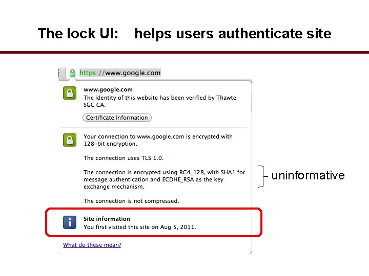 The lock UI: helps users authenticate site uninformative 