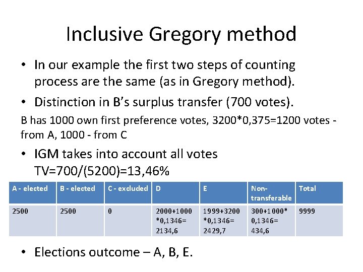 Inclusive Gregory method • In our example the first two steps of counting process