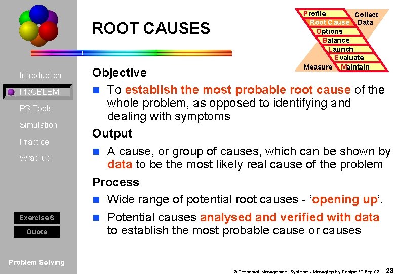 ROOT CAUSES Introduction PROBLEM PS Tools Simulation Practice Wrap-up Exercise 6 Quote Profile Collect