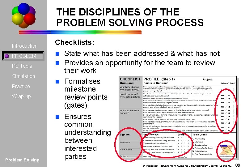 THE DISCIPLINES OF THE PROBLEM SOLVING PROCESS Introduction PROBLEM PS Tools Simulation Practice Wrap-up