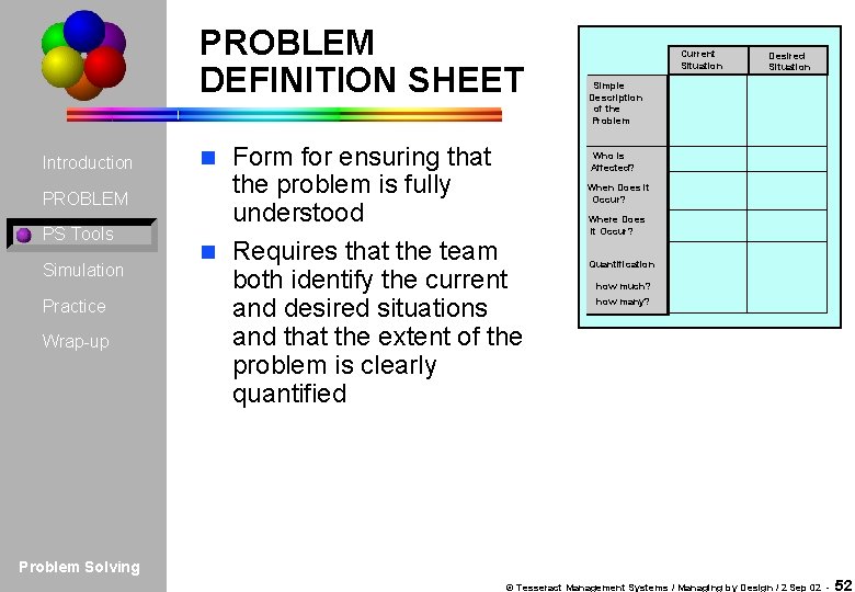 PROBLEM DEFINITION SHEET Introduction PROBLEM PS Tools Simulation Practice Wrap-up Form for ensuring that