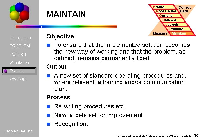 MAINTAIN Introduction PROBLEM PS Tools Simulation Practice Wrap-up Profile Collect Root Cause Data Options