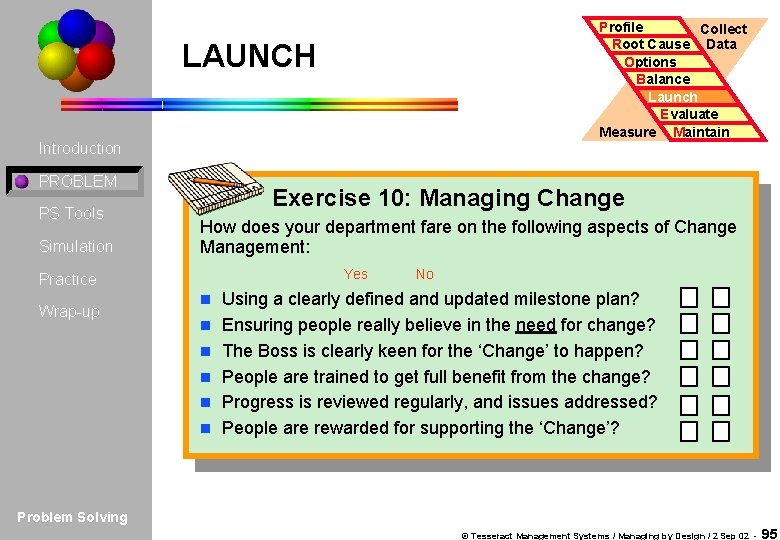 Profile Collect Root Cause Data Options Balance Launch Evaluate Measure Maintain LAUNCH Introduction PROBLEM