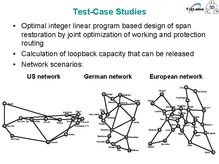 Test-Case Studies • Optimal integer linear program based design of span restoration by joint