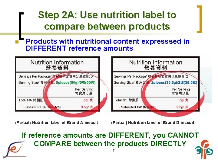 Step 2 A: Use nutrition label to compare between products n Products with nutritional